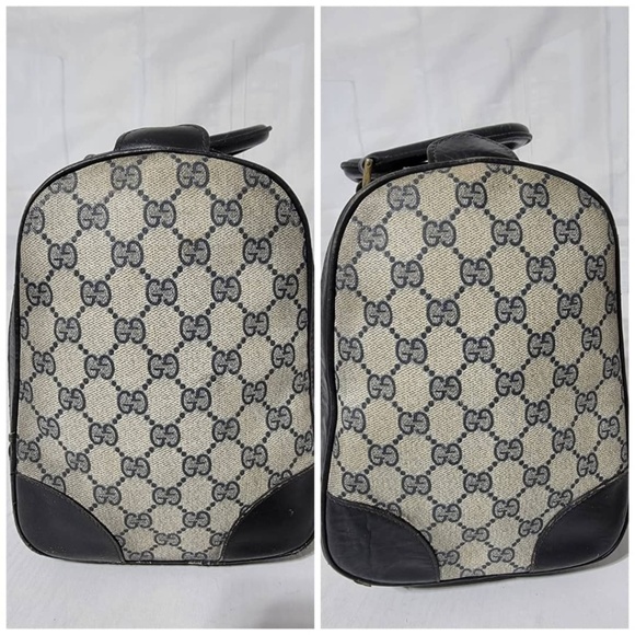 Authentic Gucci Vintage Canvas Gg Pattern Boston Bag Navy Blue/Beige - Picture 6 of 12